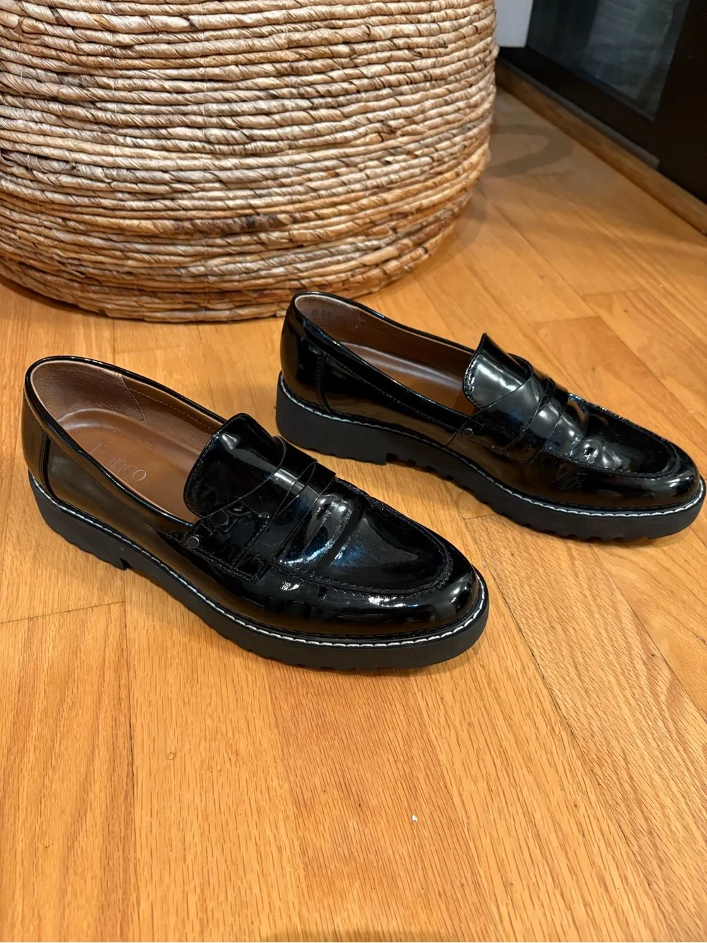 Franco Sarto Cassandra Black Patent Penny Loafers - Size 9.5